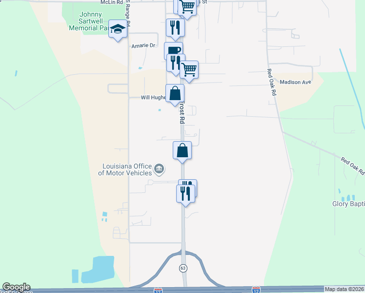 map of restaurants, bars, coffee shops, grocery stores, and more near South Frost Road in Livingston