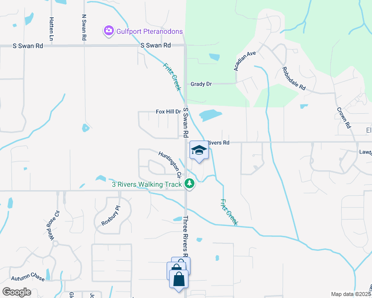map of restaurants, bars, coffee shops, grocery stores, and more near 13500 3 Rivers Road in Gulfport
