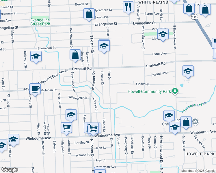 map of restaurants, bars, coffee shops, grocery stores, and more near 3830 Eleanor Drive in Baton Rouge