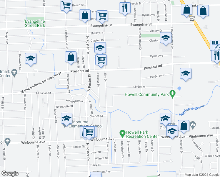 map of restaurants, bars, coffee shops, grocery stores, and more near 5232 Linden Street in Baton Rouge