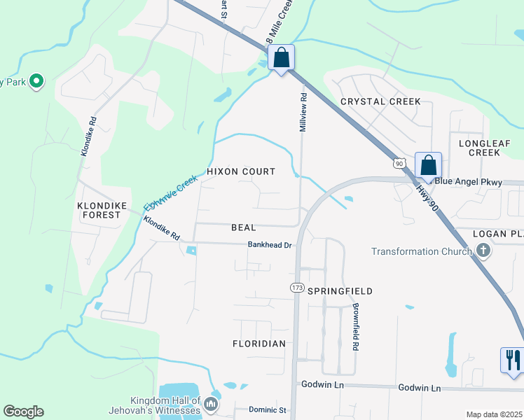 map of restaurants, bars, coffee shops, grocery stores, and more near 5040 Huntsville Ave in Pensacola