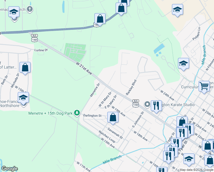 map of restaurants, bars, coffee shops, grocery stores, and more near 2000 West 21st Avenue in Covington