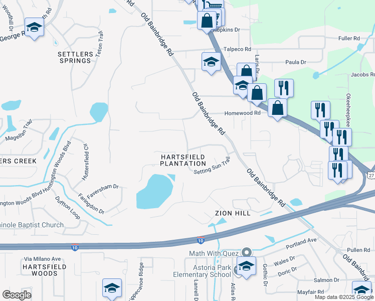 map of restaurants, bars, coffee shops, grocery stores, and more near 1988 Setting Sun Trail in Tallahassee
