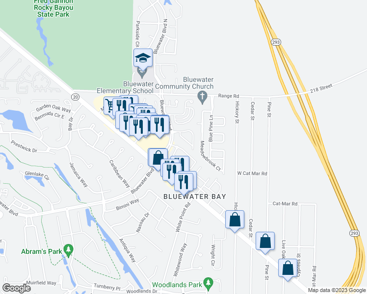 map of restaurants, bars, coffee shops, grocery stores, and more near 4461 Parkwood Square in Niceville