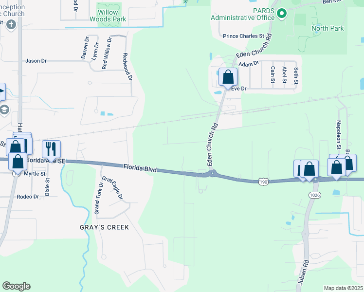 map of restaurants, bars, coffee shops, grocery stores, and more near 8036 Carlton Roberts Boulevard in Denham Springs