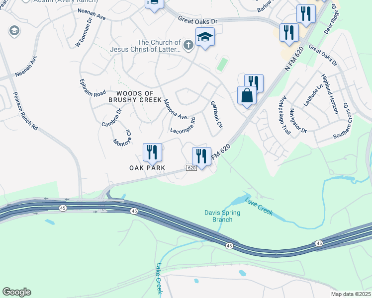 map of restaurants, bars, coffee shops, grocery stores, and more near 15510 Highway Rr 620 North in Austin