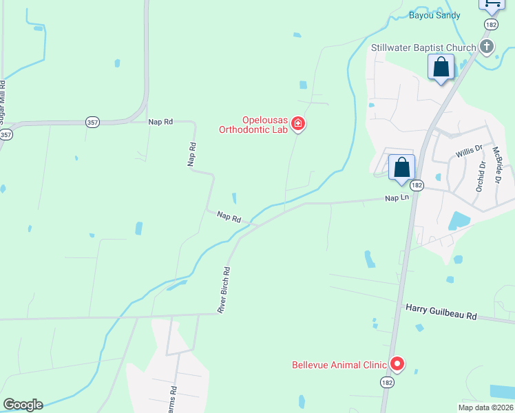 map of restaurants, bars, coffee shops, grocery stores, and more near 531 Nap Lane in Opelousas