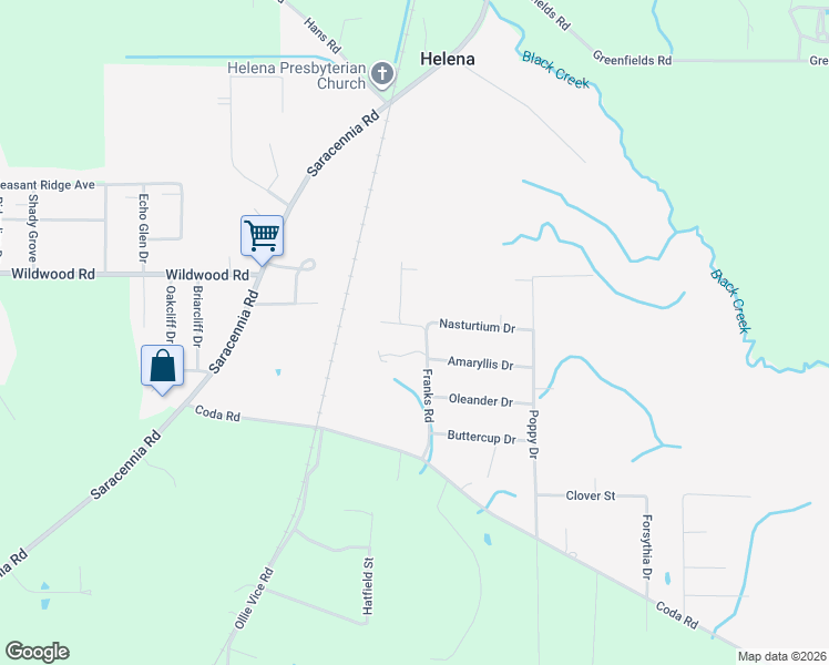 map of restaurants, bars, coffee shops, grocery stores, and more near 9901 Franks Road East in Moss Point