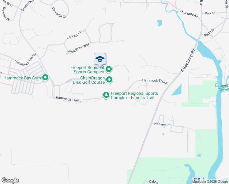 map of restaurants, bars, coffee shops, grocery stores, and more near 563 Hammock Trail East in Freeport