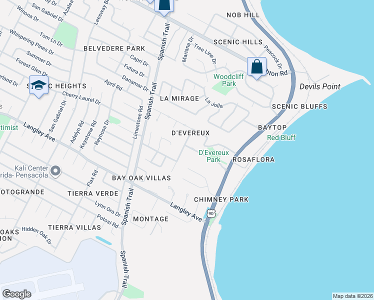 map of restaurants, bars, coffee shops, grocery stores, and more near 6351 Dunlieth Place in Pensacola