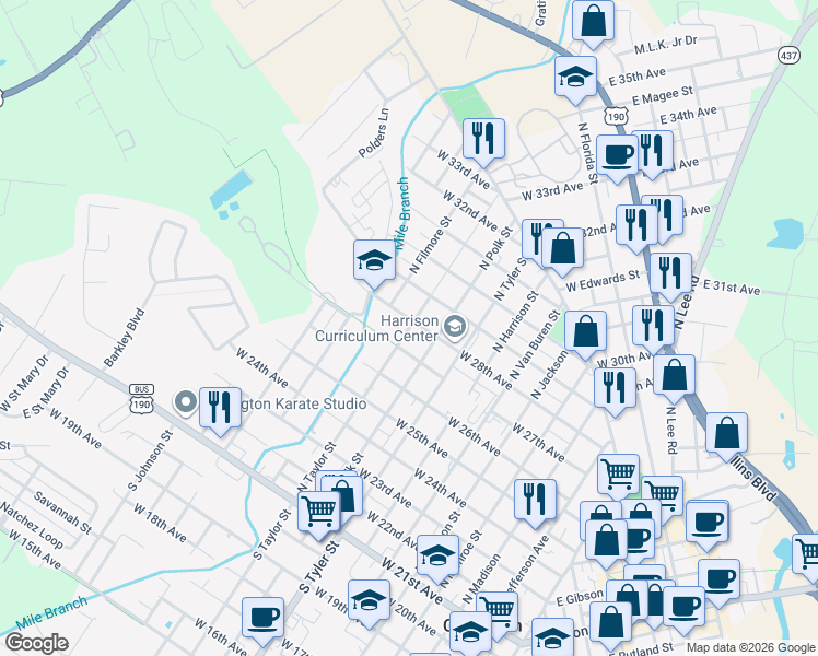 map of restaurants, bars, coffee shops, grocery stores, and more near 811 North Taylor Street in Covington