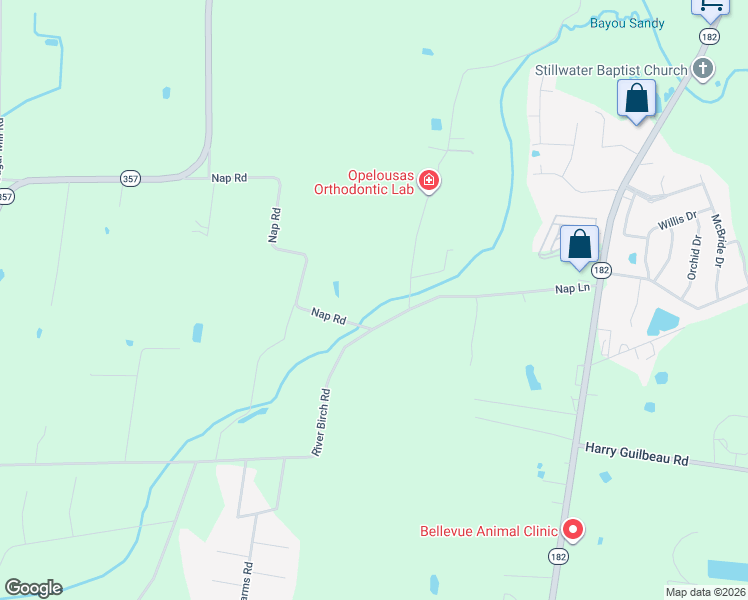 map of restaurants, bars, coffee shops, grocery stores, and more near 531 Nap Lane in Opelousas