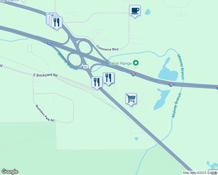 map of restaurants, bars, coffee shops, grocery stores, and more near 33333 Blue Star Highway in Midway