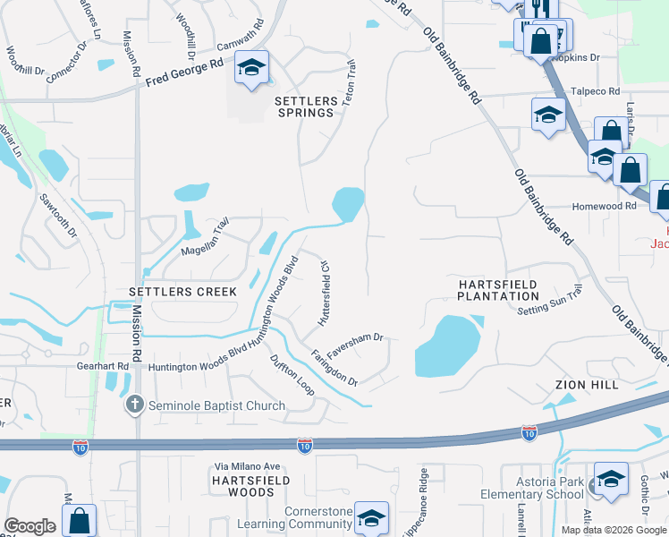 map of restaurants, bars, coffee shops, grocery stores, and more near 3970 Bellac Road in Tallahassee