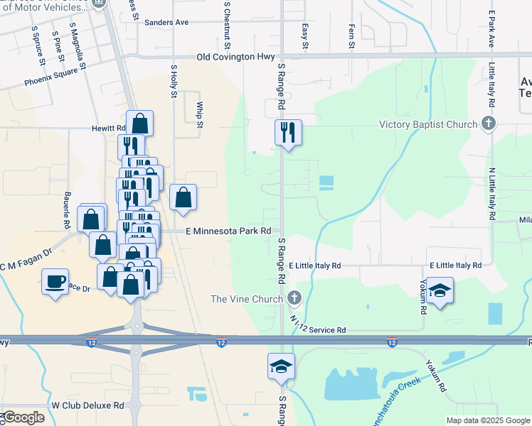 map of restaurants, bars, coffee shops, grocery stores, and more near 16195 East Minnesota Park Road in Hammond
