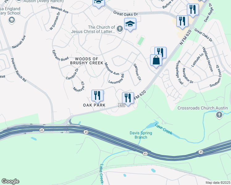 map of restaurants, bars, coffee shops, grocery stores, and more near 15510 Highway Rr 620 North in Austin
