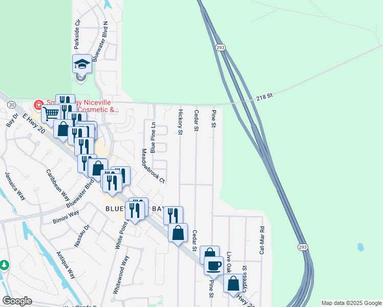 map of restaurants, bars, coffee shops, grocery stores, and more near 1562 Cedar Street in Niceville