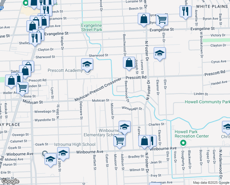 map of restaurants, bars, coffee shops, grocery stores, and more near 4584 East Dayton Court in Baton Rouge