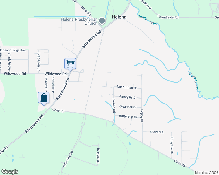 map of restaurants, bars, coffee shops, grocery stores, and more near 9901 Franks Road East in Moss Point