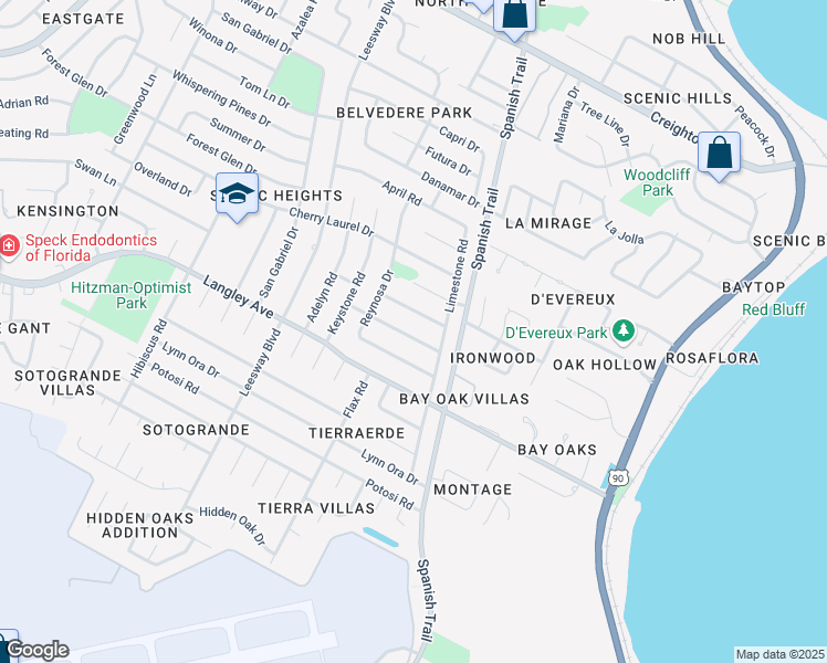 map of restaurants, bars, coffee shops, grocery stores, and more near 4240 Crawford Drive in Pensacola