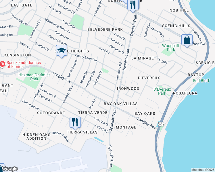 map of restaurants, bars, coffee shops, grocery stores, and more near 4240 Crawford Drive in Pensacola