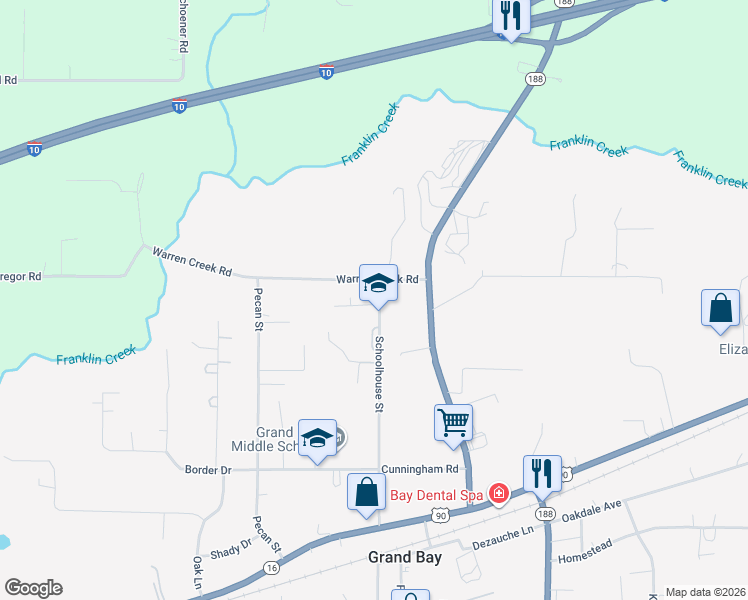 map of restaurants, bars, coffee shops, grocery stores, and more near 12720 Rainey Drive in Grand Bay