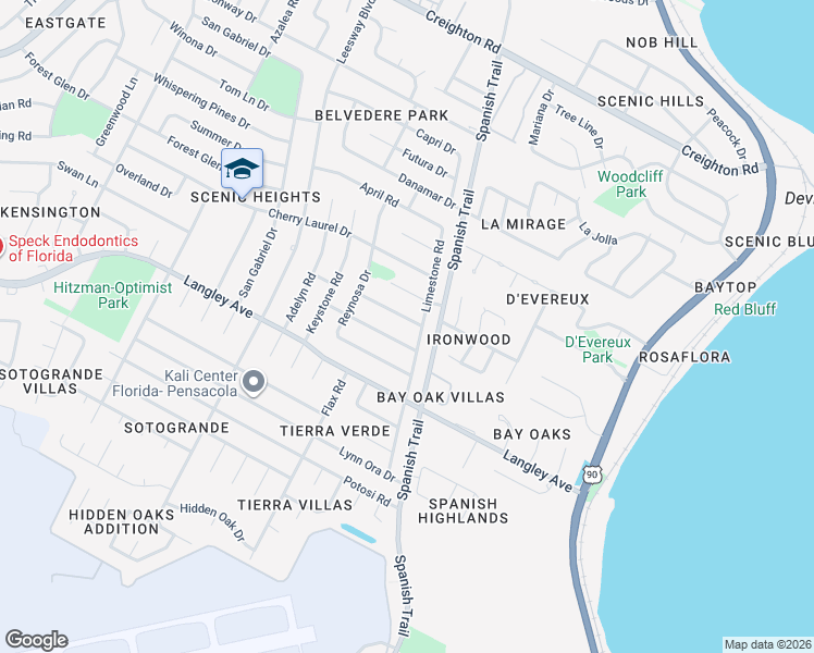 map of restaurants, bars, coffee shops, grocery stores, and more near 4260 Obregon Drive in Pensacola