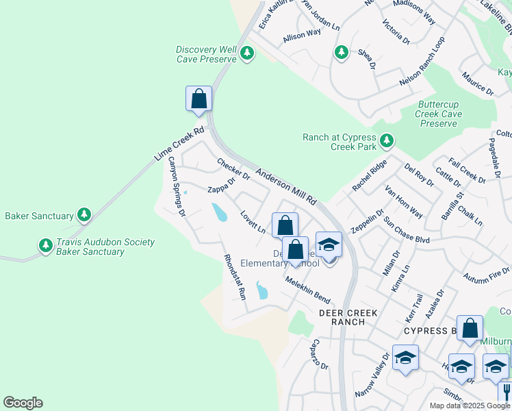 map of restaurants, bars, coffee shops, grocery stores, and more near 1012 Horne Drive in Cedar Park