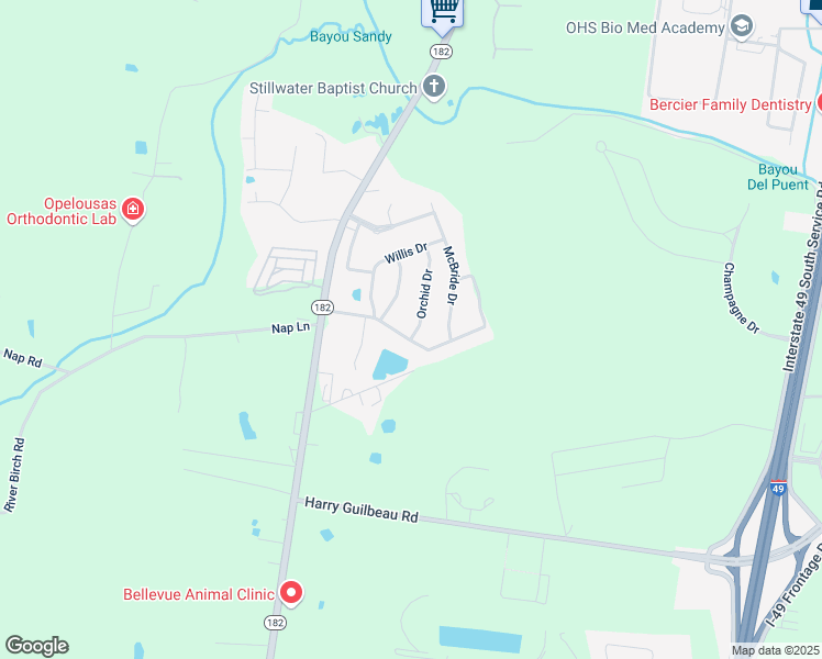 map of restaurants, bars, coffee shops, grocery stores, and more near 171-211 Ave of the Acadians in Opelousas