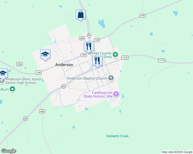 map of restaurants, bars, coffee shops, grocery stores, and more near 288 College Street in Anderson