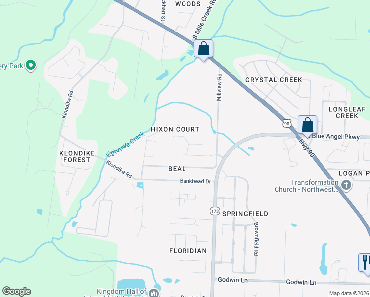 map of restaurants, bars, coffee shops, grocery stores, and more near 5040 Huntsville Ave in Pensacola