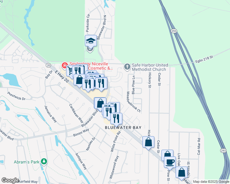 map of restaurants, bars, coffee shops, grocery stores, and more near 406 Parkwood Place in Niceville