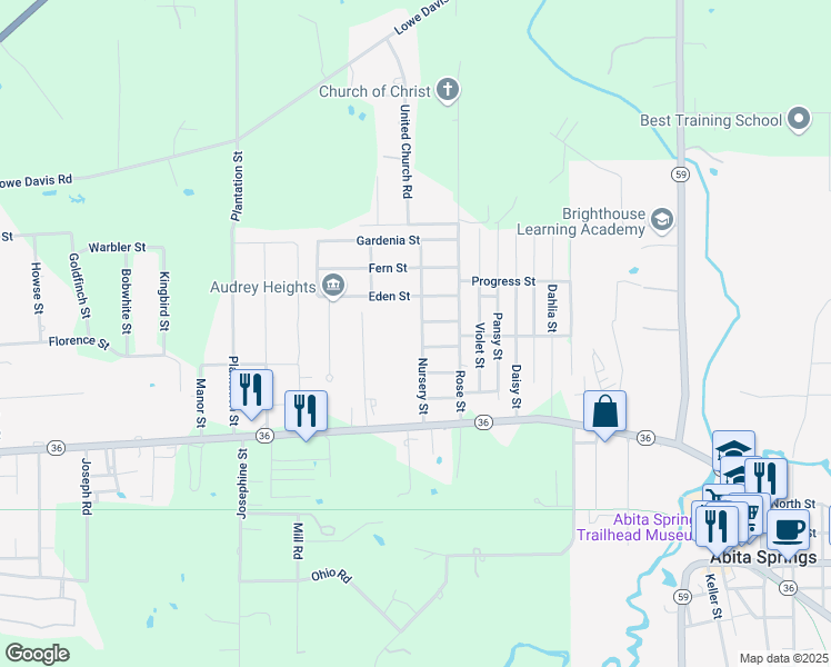 map of restaurants, bars, coffee shops, grocery stores, and more near 72417 Nursery Street in Covington