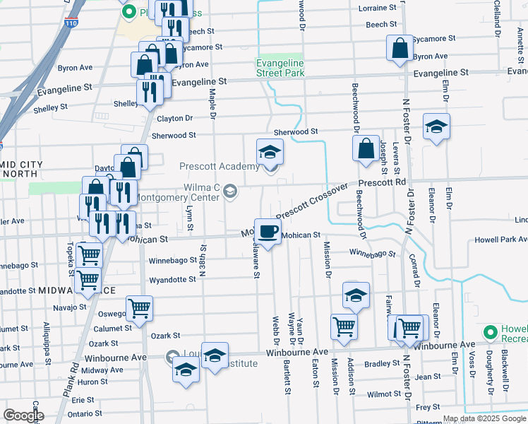 map of restaurants, bars, coffee shops, grocery stores, and more near 4020 Delaware Street in Baton Rouge