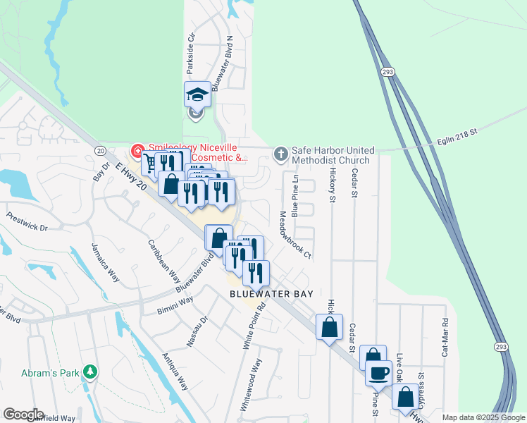 map of restaurants, bars, coffee shops, grocery stores, and more near 406 Parkwood Place in Niceville