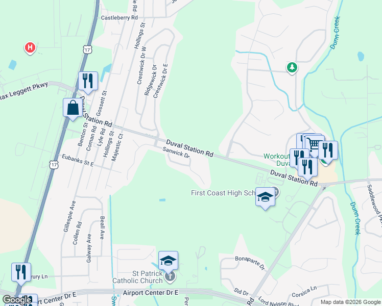 map of restaurants, bars, coffee shops, grocery stores, and more near 369 Sanwick Drive in Jacksonville