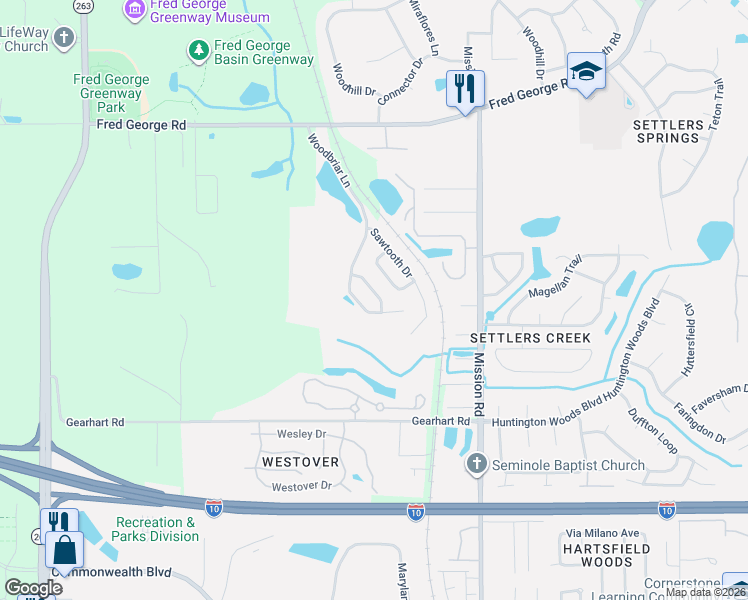 map of restaurants, bars, coffee shops, grocery stores, and more near 3337 Woodbriar Lane in Tallahassee