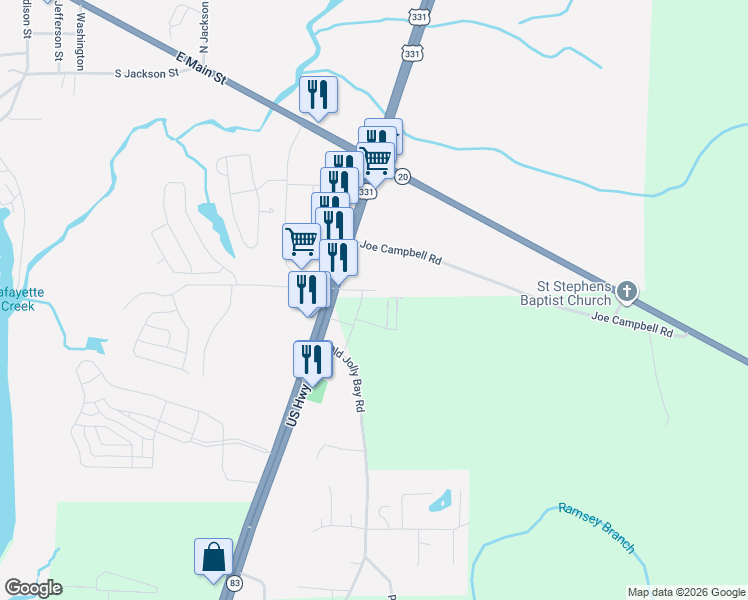 map of restaurants, bars, coffee shops, grocery stores, and more near 16463 U.S. 331 in Freeport