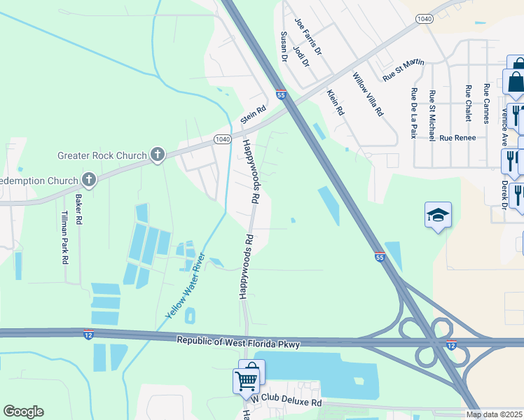 map of restaurants, bars, coffee shops, grocery stores, and more near 43252 Happywoods Road in Hammond