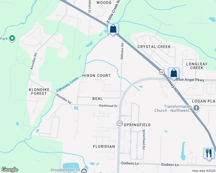 map of restaurants, bars, coffee shops, grocery stores, and more near 5040 Huntsville Ave in Pensacola