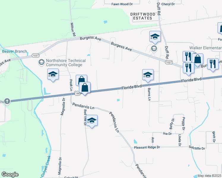 map of restaurants, bars, coffee shops, grocery stores, and more near 9581 U.S. 190 in Walker