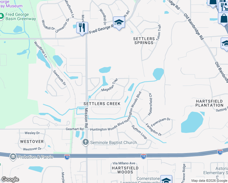 map of restaurants, bars, coffee shops, grocery stores, and more near 3976 Pinta Court in Tallahassee