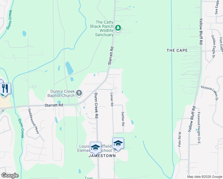 map of restaurants, bars, coffee shops, grocery stores, and more near 13763 Lanier Road in Jacksonville