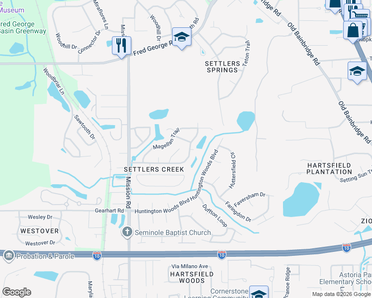 map of restaurants, bars, coffee shops, grocery stores, and more near 3 McCord Boulevard in Tallahassee