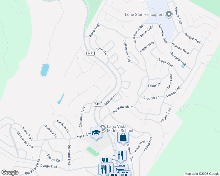map of restaurants, bars, coffee shops, grocery stores, and more near 8309 Chestnut Cove in Leander