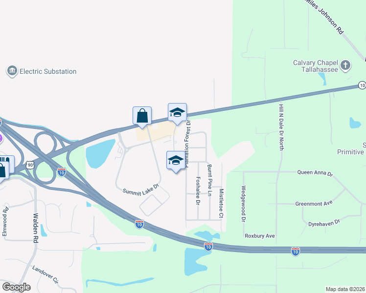map of restaurants, bars, coffee shops, grocery stores, and more near 2160 Plantation Forest Drive in Tallahassee