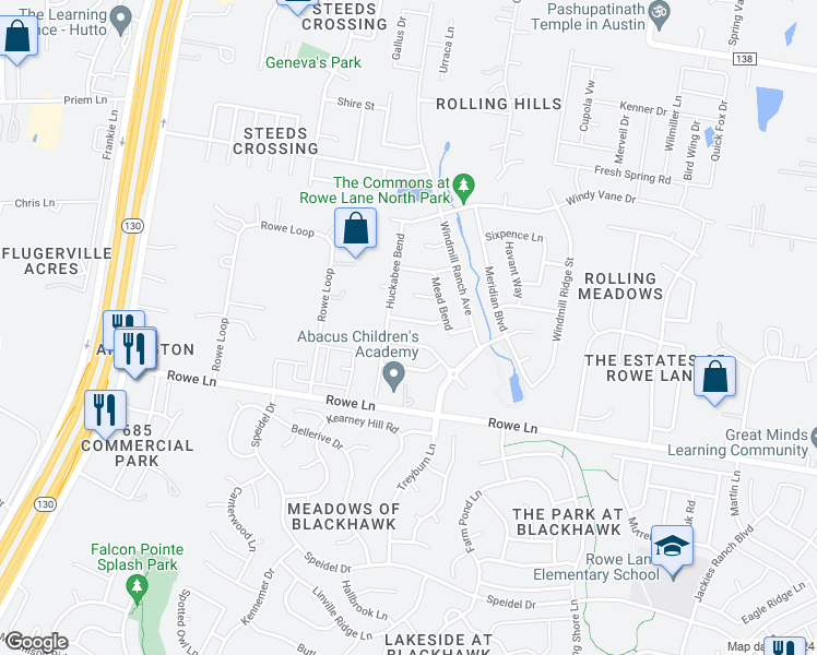 map of restaurants, bars, coffee shops, grocery stores, and more near 2317 Gavin Trail in Pflugerville