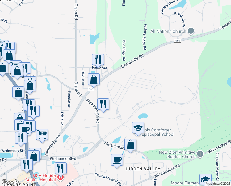 map of restaurants, bars, coffee shops, grocery stores, and more near 2785 Sweet Ridge Street in Tallahassee
