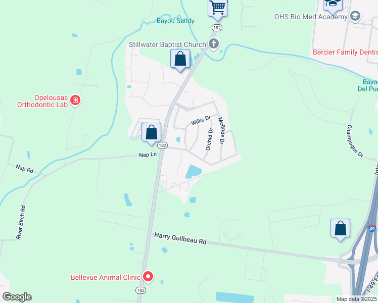 map of restaurants, bars, coffee shops, grocery stores, and more near 171 Avenue of the Acadians in Opelousas