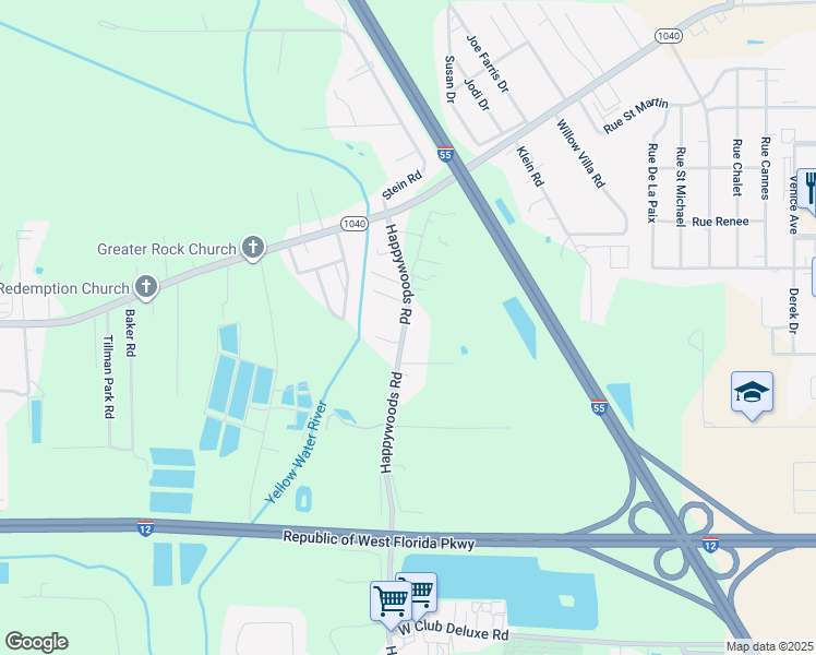 map of restaurants, bars, coffee shops, grocery stores, and more near 43252 Happywoods Road in Hammond